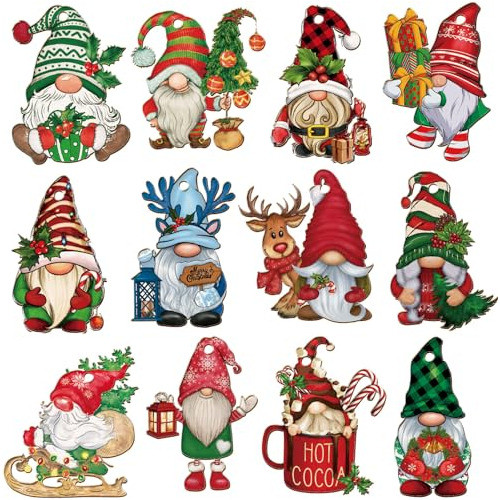 Adornos Colgantes Navidad Gnomo Madera Para Árbol 24 Uni 0