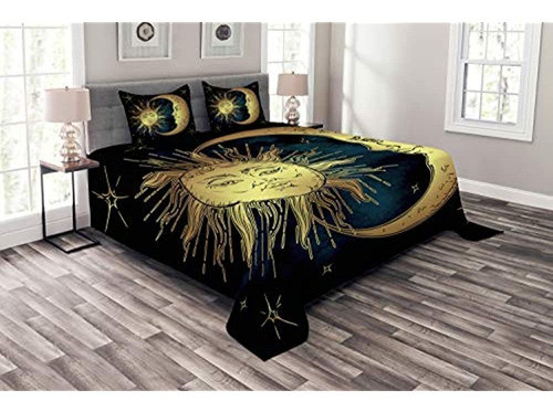 Cubrecama Psicodélico De Ambesonne, Luna Y Sol En Estilo Ant 0