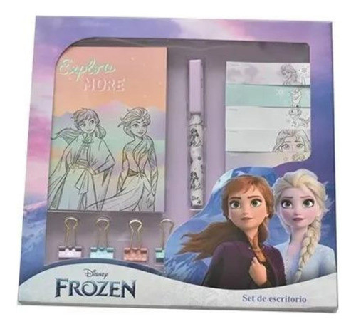 Set De Escritorio Frozen Libreta,birome,clips Y Sticky Notes 0
