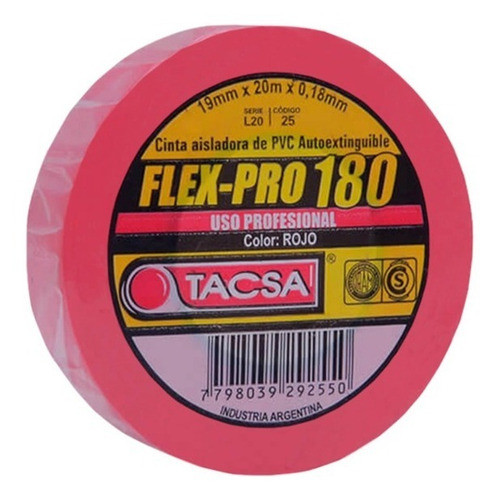 Cinta Aisladora Profesional Roja De Pvc 19mm X 10m Tacsa 0