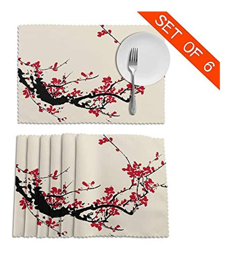 Juego De 6 Manteles Individuales De Flor De Cerezo Artistic 1
