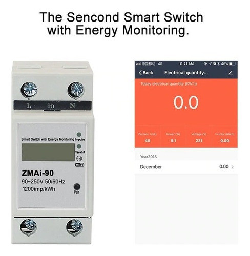 Medidor De Consumo Eléctrico Wifi 220v 60a Monofasico 1