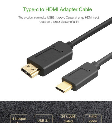 Cable Adaptador Usb 3.1 Type C A Hdmi 2 Metros 4k 1080p 1