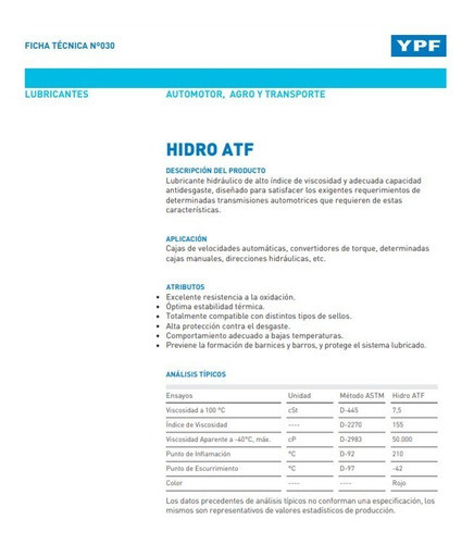 Ypf Aceite Transmision Hidro Atf. Balde 20 Litros. 1