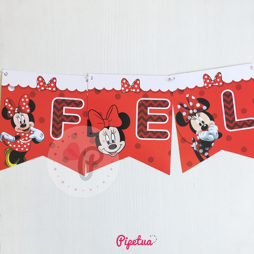 Banderín Feliz Cumple Minnie Roja + Topper Torta + Pinchos 0