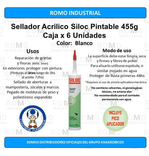 Sellador Acrilico Blanco Siloc Pintable Antihongos Caja 6un 1