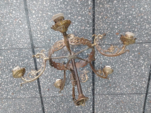 Araña De Bronce Antigua 5 Brazos 0