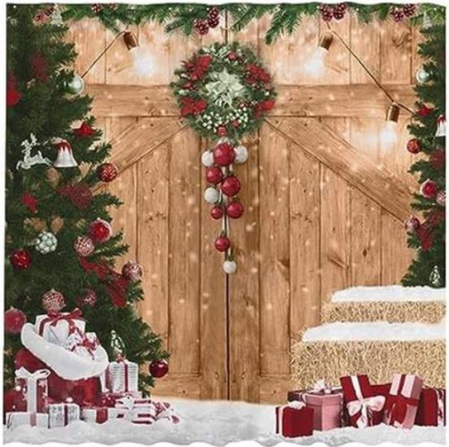Allenjoy Juego Cortinas Ducha Navideñas Rústicas 72 X 72 Con 0