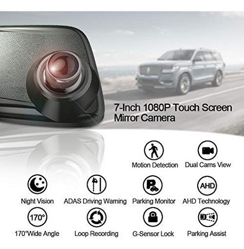 Vista Trasera Mirror Dash Cam Pantalla Táctil De 7 Pulgadas 1