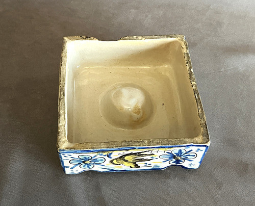 Antiguo Tintero Español En Cerámica Pintada A Mano 1