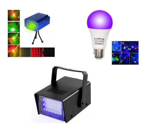 Luces Led Laser Multi + Flash + Luz Negra Led Dj Fiestas 0