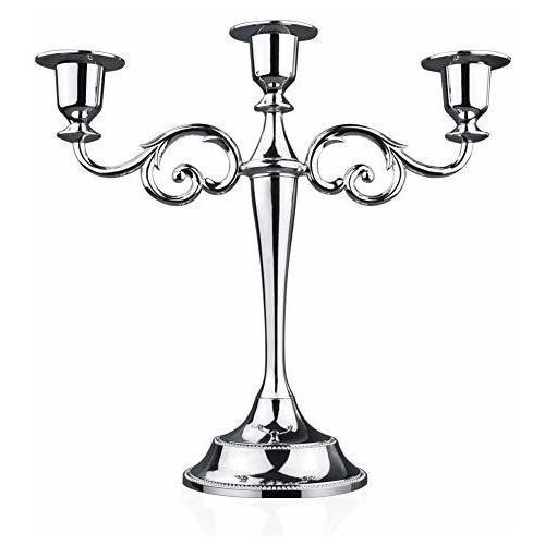 Candelabro De 3 Brazos Elegante De Metal Tono Plateado Crom 0