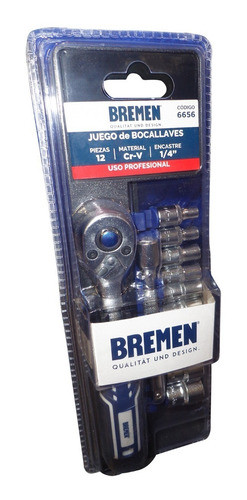 Juego Bocallaves Y Puntas Portatil 1/4 12 Piezas Bremen 6656 0