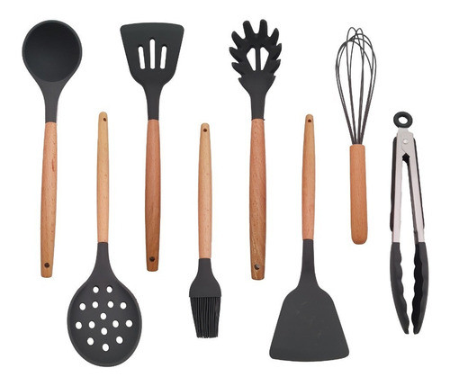 Utensilios Cocina Batidor Mango Madera Punta Silicona Set 8. 0