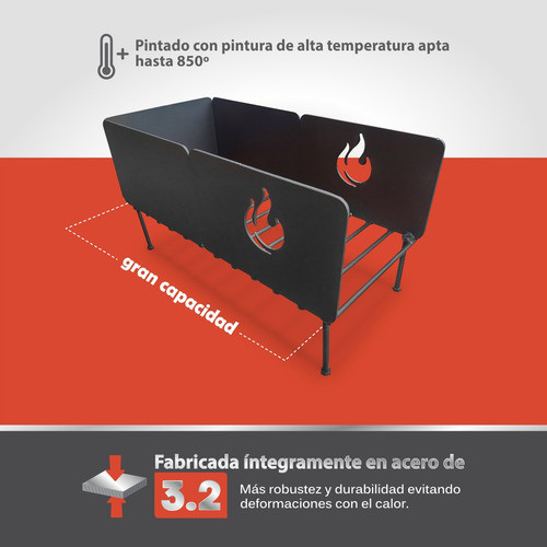 Brasero Leñero Parrilla Fogonero Leña Carbón Acero Y Hierro 1