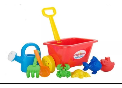 Carrito ,regadera ,pala Y Rastrillo + 4 Moldes 0