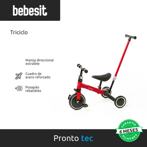 Triciclo Con Manija Bebesit 2 En 1 Rojo 1