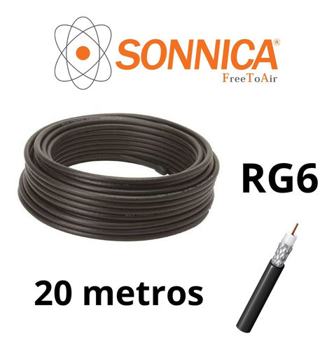 Cable Coaxil Coaxial Rg6 Negro Alta Calidad 20metros- Tv 1