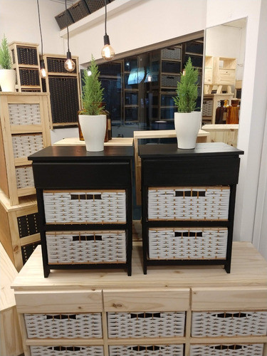 Mesa De Luz  Madera Cajonera 2 Canastos Pintado!por 1 Unidad 1