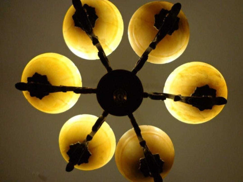 Araña Antigua De Bronce Con Tulipas 1