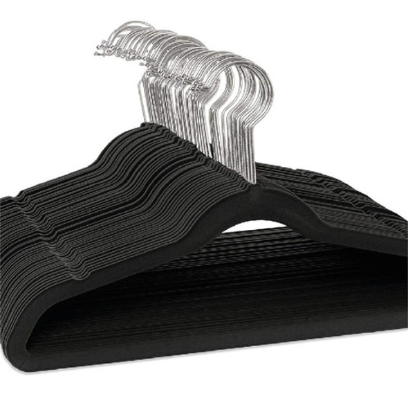 Perchas Terciopelo Adultos Negras X 10 Unidades 0