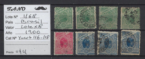 Lote1168 Brasil Lote De 8 Estamp. Año 1900 Yvert# 116/118 1