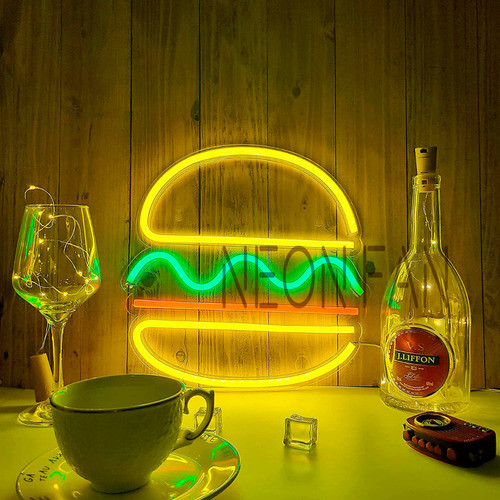 Cartel Hamburguesa Neon Led Acrilico Transparente 1