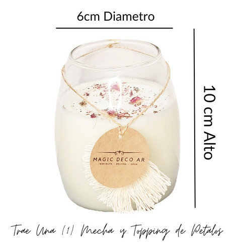 Vela Cera Soja Vegana Vidrio Bombe C/flores Secas Souvenirs 1
