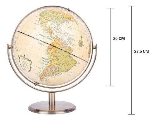 Annova 8  / 20cm World Globe Antique Globe Metal Arc And Bas 1