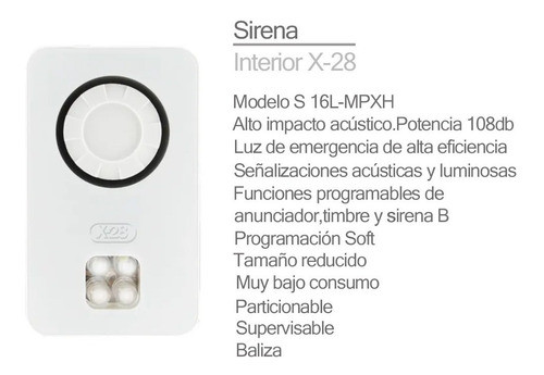 Sirena Interior S16l Mpxh Luz Emergencia 108bd X28 Alarmas 1