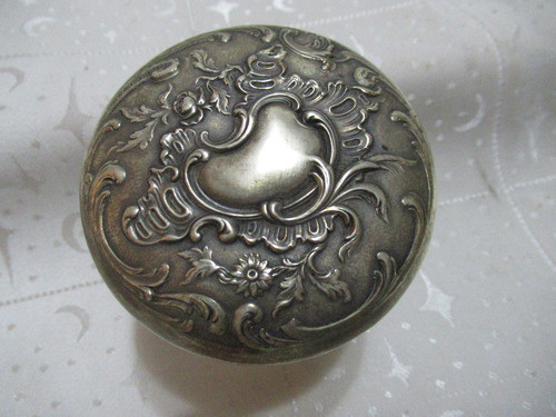Antiguo Frasco Tocador Polvera Cristal Metal Art Nouveau 1
