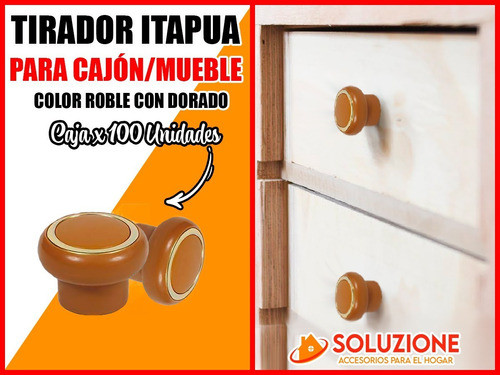 Tirador Itapua Plástico Roble + Dorado 30mm X 100 Unidades 1