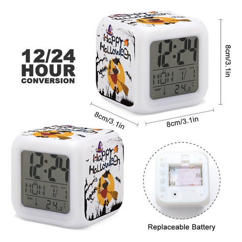 Xuwu Reloj Despertador De Halloween Para Ninos, 7 Led Que Ca 1