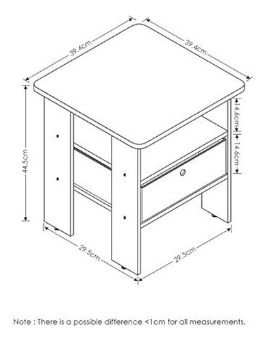 Mesa De Noche Con Cajon Furinno Madera Marrón Oscuronegro 1
