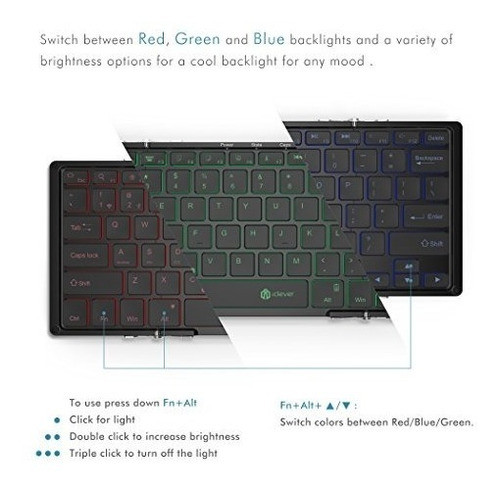 Teclado Plegable Inalámbrico Iclever Con Retroiluminación De 1