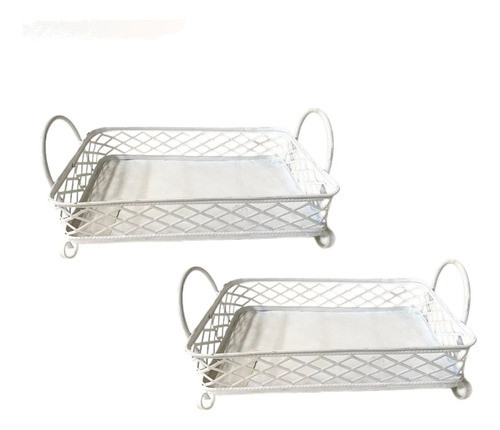 Bandeja Rectangular De Metal Con Manija (pack X 2) 0