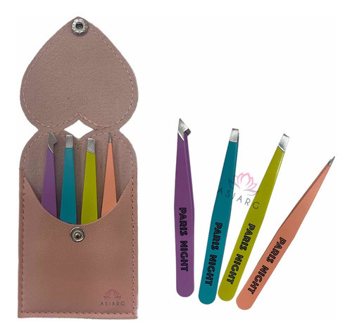 Set X4 Pinzas De Depilar C/estuche Cuero Acero Inoxidable 1