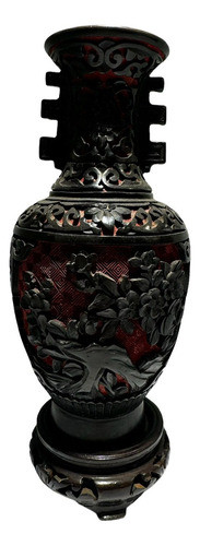 Antigua Laca Oriental Cinabrio Y Negra China Original 0