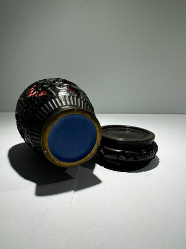 Antigua Laca Oriental Cinabrio Y Negra China Original 1