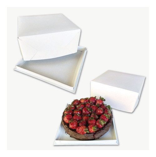 Cajas Para Tortas Postres Bandeja + Tapa 26x26x12 X50 Blanca 0