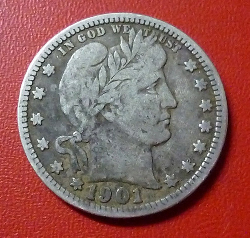 Usa Moneda 1/4 Dolar 1901 Plata 900 Barber Vf- 1