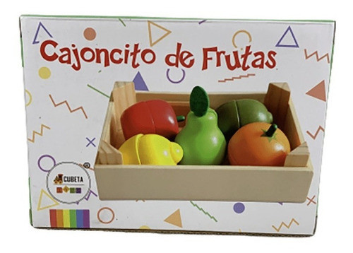 Juego Frutas De Madera En Cajoncito Con Cuchillo Cubeta Toys 1