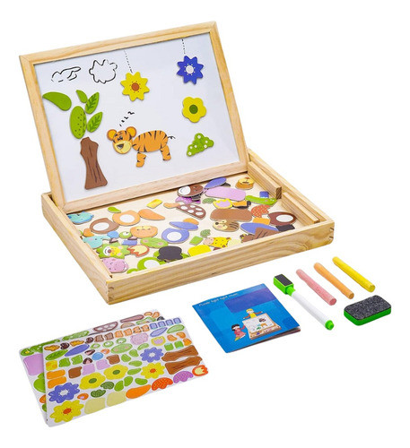 Caja Pizarra Didáctica Con Puzzle Magnético De Animales 1