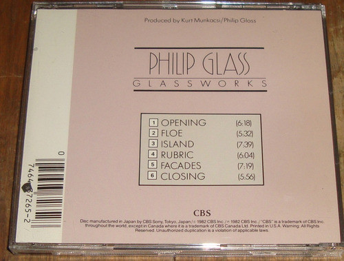 Philip Glass Glasswork Cd Usa Kktus 1