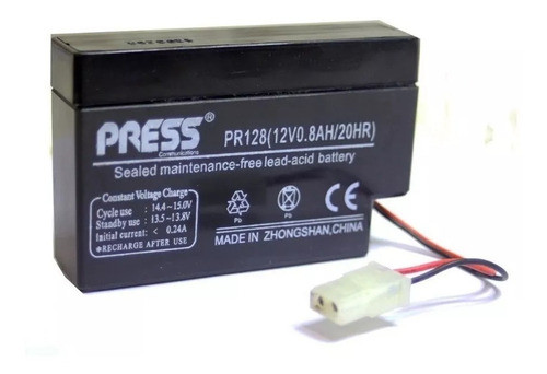 Bateria De Gel Recargable 0.8 Amper, 12 Volts Marca Press 0