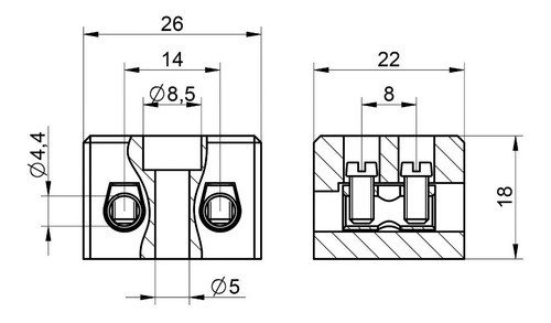 Bornera Cerámica Bipolar 26x22x18 Alta Temperatura 350ºc 1