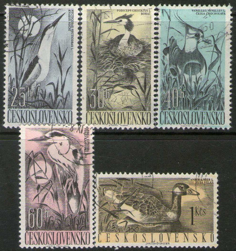 Checoslovaquia Serie X 5 Sellos Usados Aves Acuáticas 1960 0