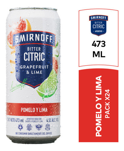 Vodka Smirnoff Grapefruit & Lime Bitter Citric - Pack X24 0