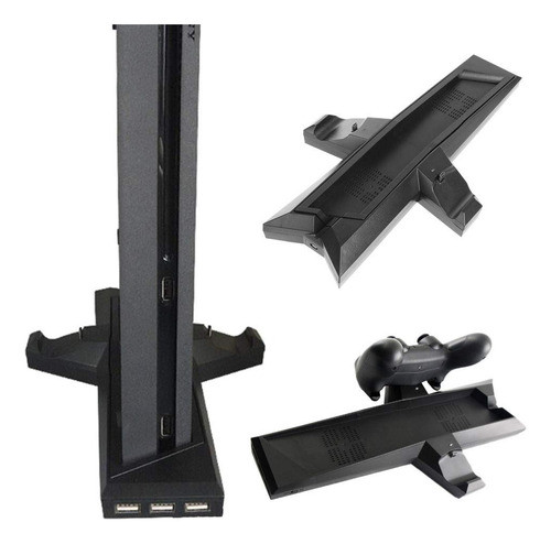 Base Cargadora Joystick Ps4 Slim Cooler Hub 3 Usb Soporte + 0