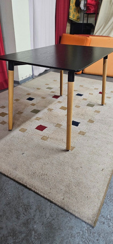 Mesa Rectangular 120x80 Cm Negra, Patas Color Beige 1